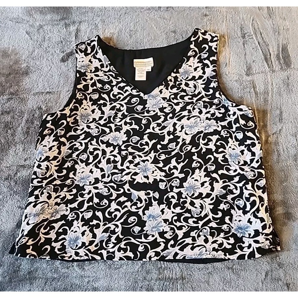 Coldwater Creek Navy Floral Sleeveless Lined‎ Blouse Size Medium